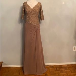 Montage by Mon Cheri Taupe color, Size 14